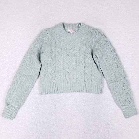 Sincerely Jules Sweaters - Sincerely Jules Mint Green Cable Knit Crew Neck Sweater Womens Medium‎ Cropped